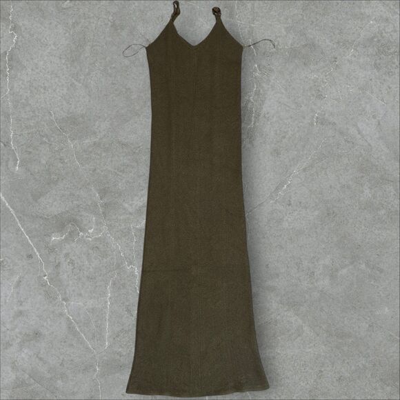 Freshman Maxi Olive Green Long Sweater Knit Sleeveless Bodycon Dress - Small - Picture 3 of 7